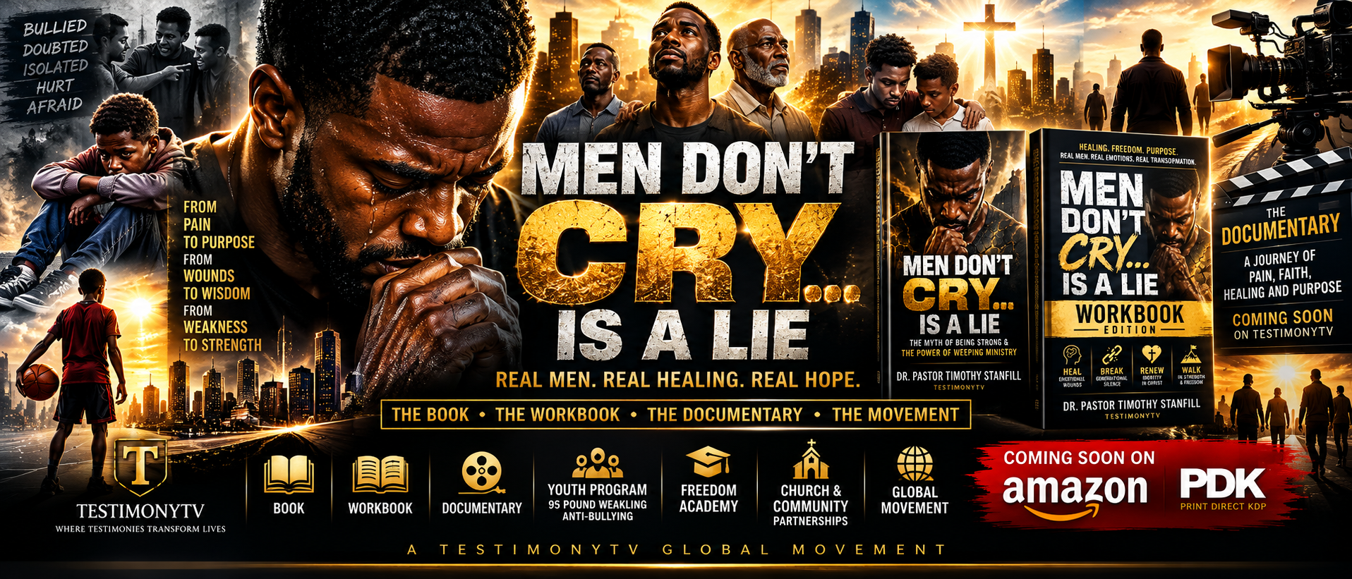 Men Don’t Cry Is A Lie global healing movement: book, workbook, documentary, youth programs, Freedom Academy and community partnerships